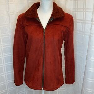 County Clothing Company Burgundy Wine Suede Zip Front Fleece Jacket Coat